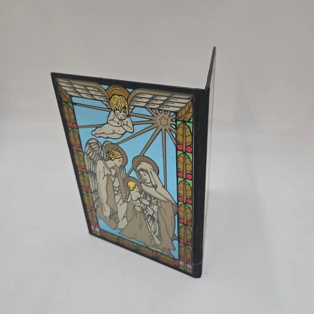 Christmas Nativity Glass Bifold 2 Panels Angels Verses from Luke Reverse Painted